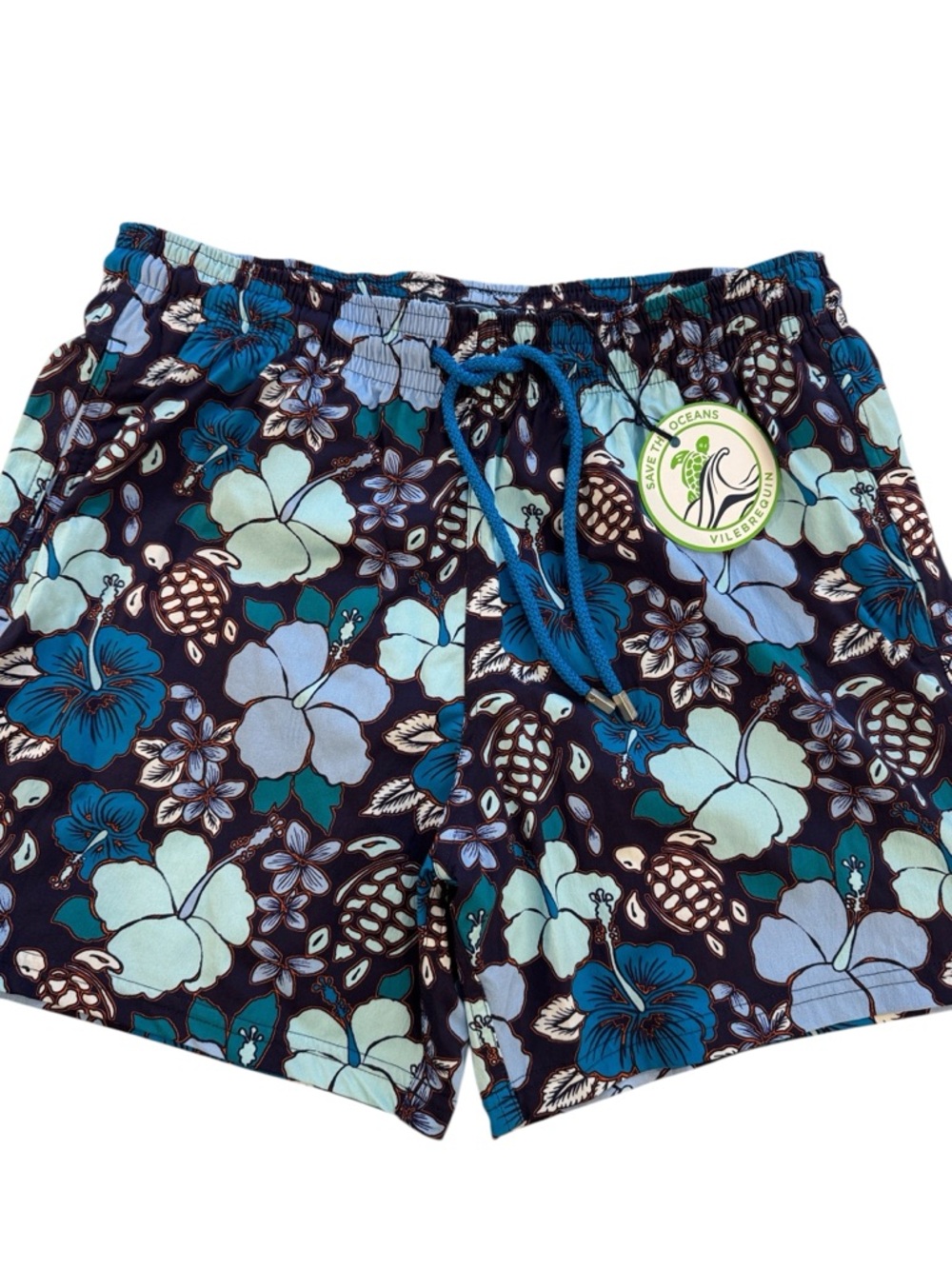 Vilebrequin Moorise Moorea Swim Trunks XL Blue Floral Turtle Print NWT - Picture 2 of 16
